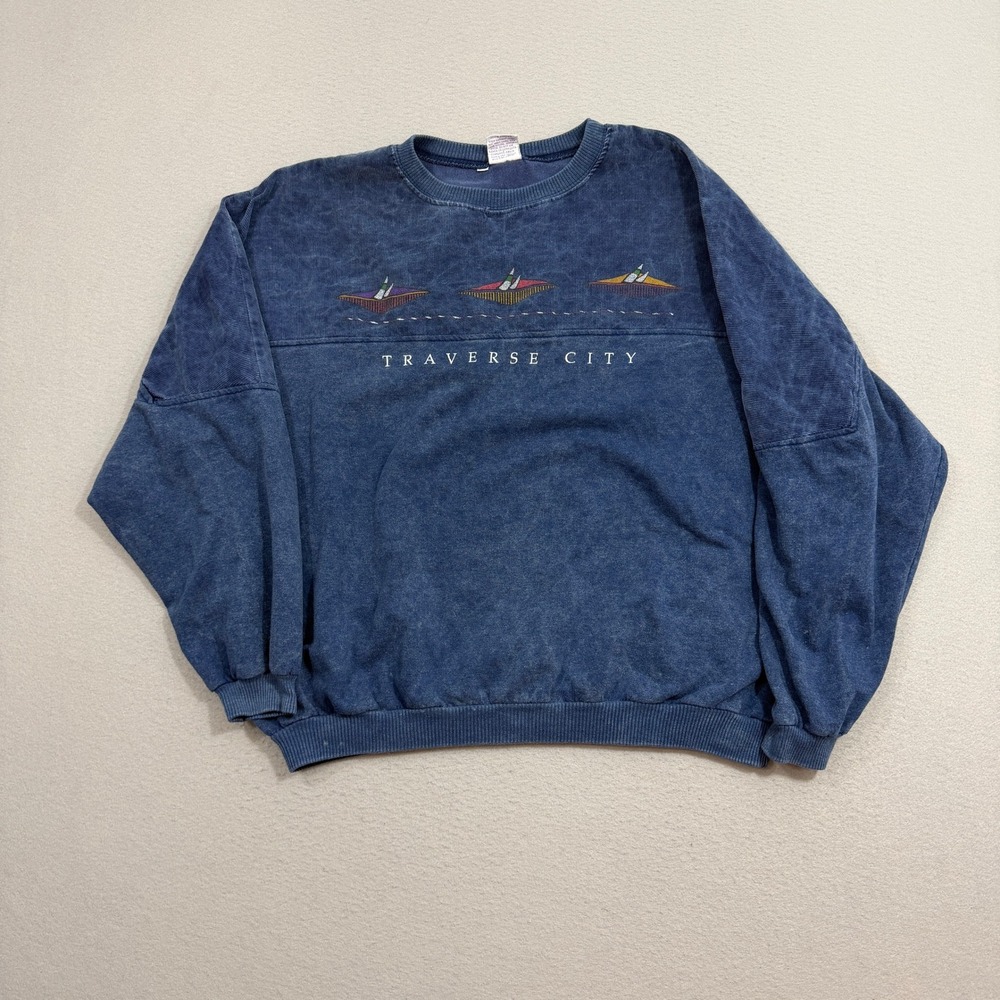 Vintage Traverse City Michigan Sweatshirt L/XL Sailing Outdoors USA Made 90s